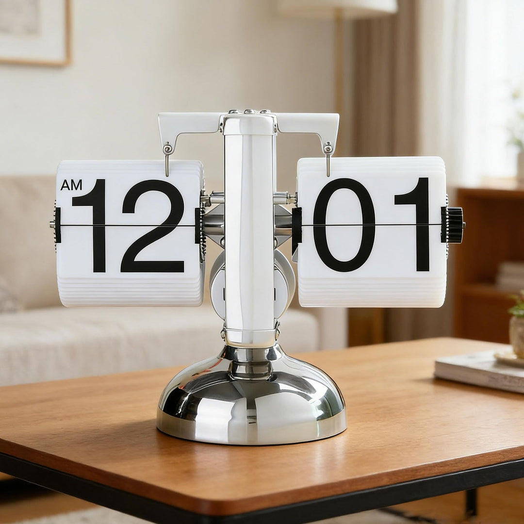 Flip Uhr Retro, Flip Schreibtischuhr, Schreibtischuhr Vintage Design, Automatisches Drehen Retro Dig