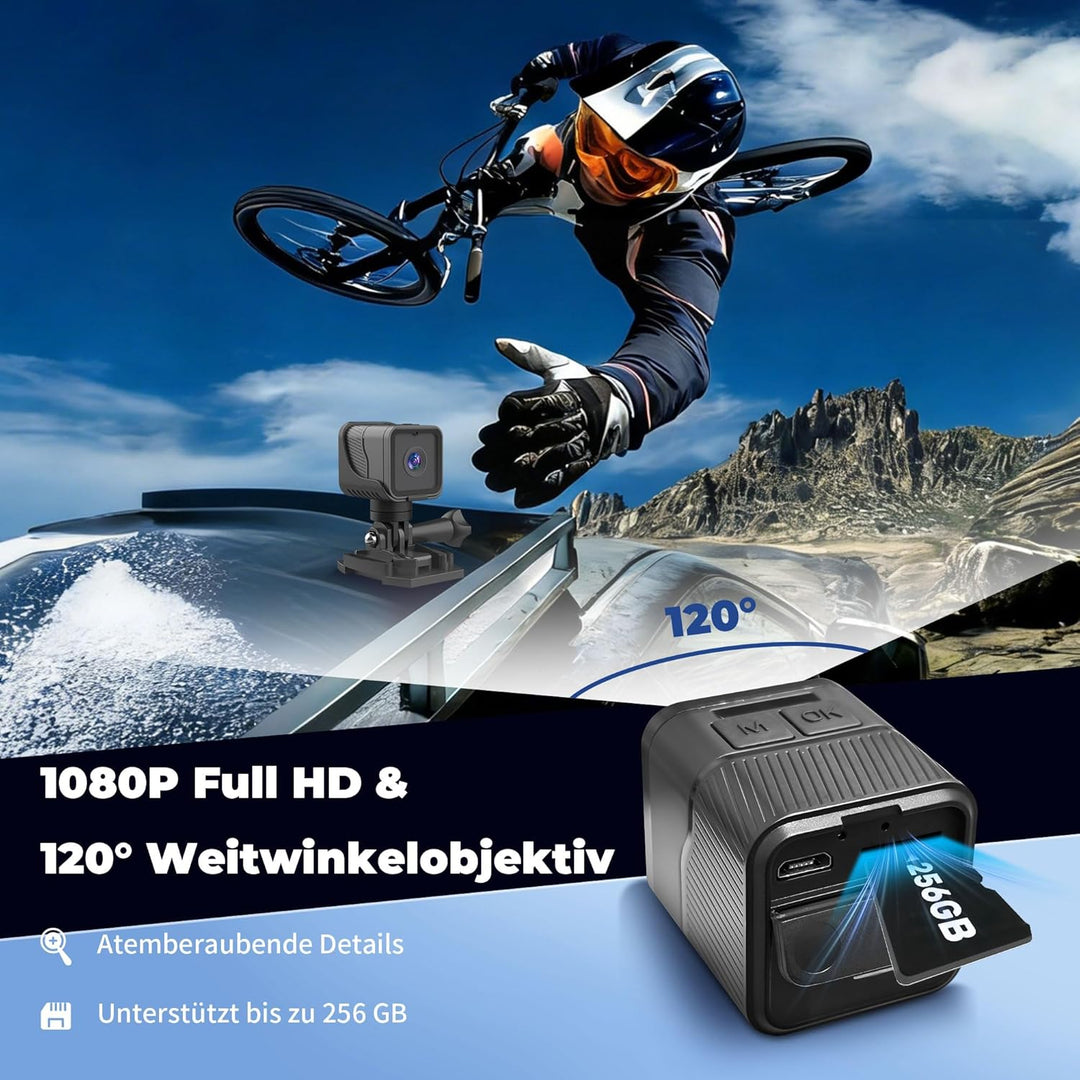 NinjaCam 1080P Mini Action Cam, 120° Weitwinkel Sportkamera, WiFi Actionkameras, Helmkamera Fahrrad,