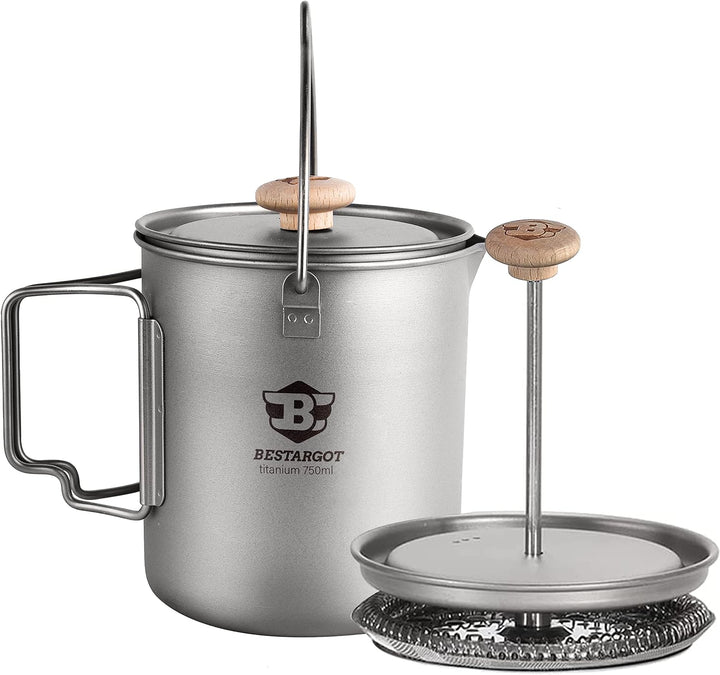 Bestargot Camping Titanium Topf Becher Tasse Outdoor,750ml max French Press Titan Campinggeschirr Ka