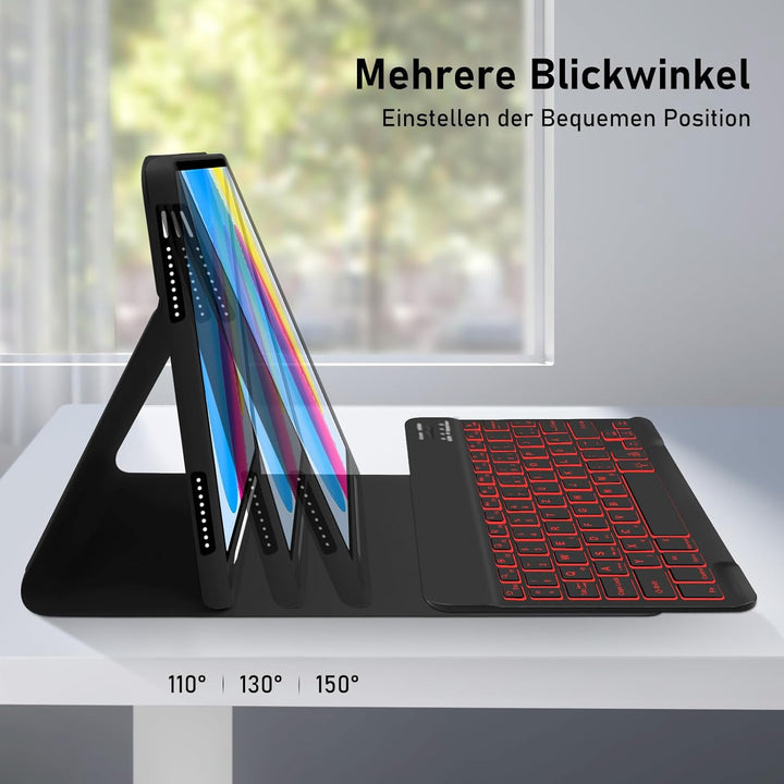 Tastatur Hülle für iPad A16 11/10 Generation (2025/2022, 11/10.9 Zoll)- 7 Farben Beleuchtete Magneti