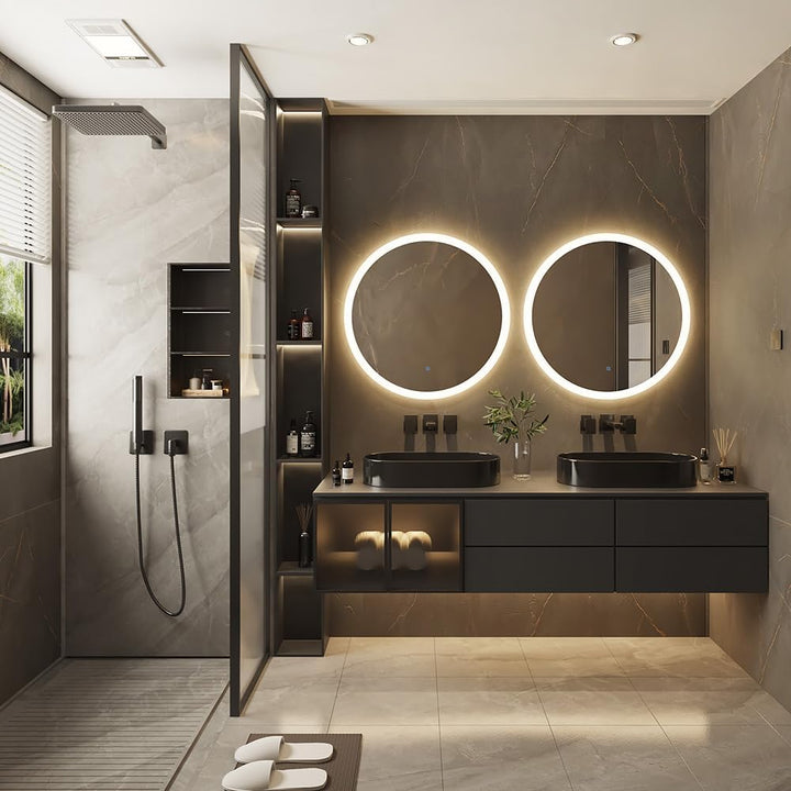 60cm Runder Badspiegel mit Beleuchtung, 3D Edge Lighting, 3 Farbtemperaturen, Dimmbar, Badezimmerspi