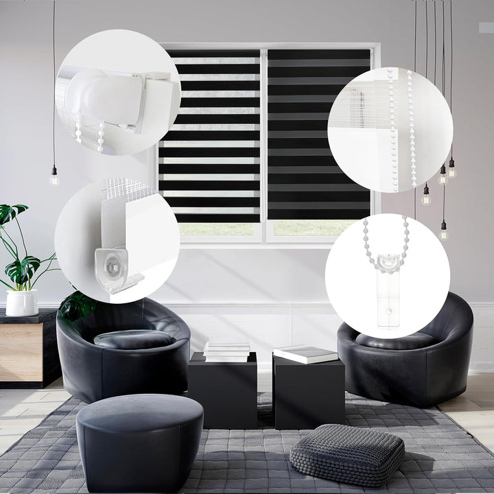 Blindecor - Indus doppelrollo klemmfix ohne bohren - duo rollo klemmfix Schwarz - 47 x 180 cm (Breit