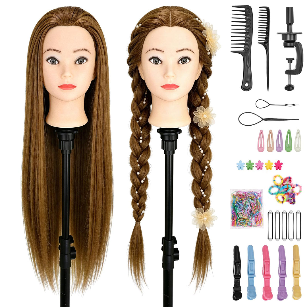 Yofuly 28-29Zoll / 71–74cm Frisierkopf mit Ohrlöchern, 100% Synthetikfaser-Haar Styling Kopf, Frisie