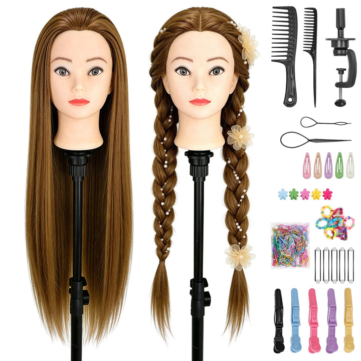 Yofuly 28-29Zoll / 71–74cm Frisierkopf mit Ohrlöchern, 100% Synthetikfaser-Haar Styling Kopf, Frisie