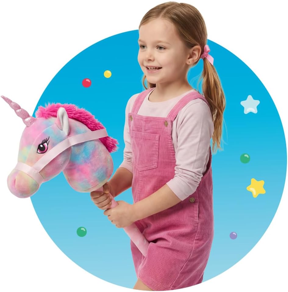 TRENDHAUS 968869 - Rainbow Power Steckenpferd Einhorn, ca. 11,5 x 24 x 77 cm, Hobby Horse mit Sound,