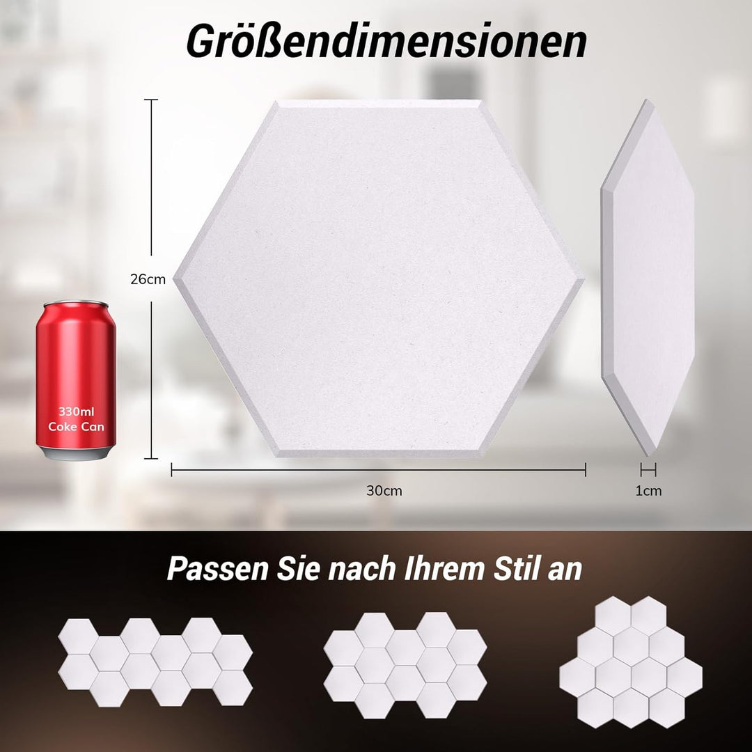 Hexagon Akustikplatten selbstklebend 36 Stücke, TONOR Schallabsorber Schallschutz mit Hochdichte Wan