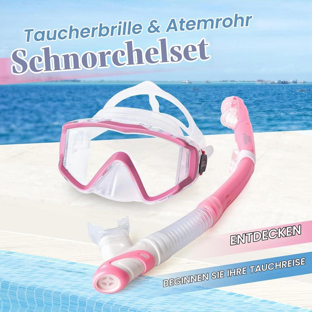 Trockenschnorchel-Set, Pano 3-Fenster-Schnorchelmaske, Anti-Fog-Taucherbrille und Schnorchel, profes
