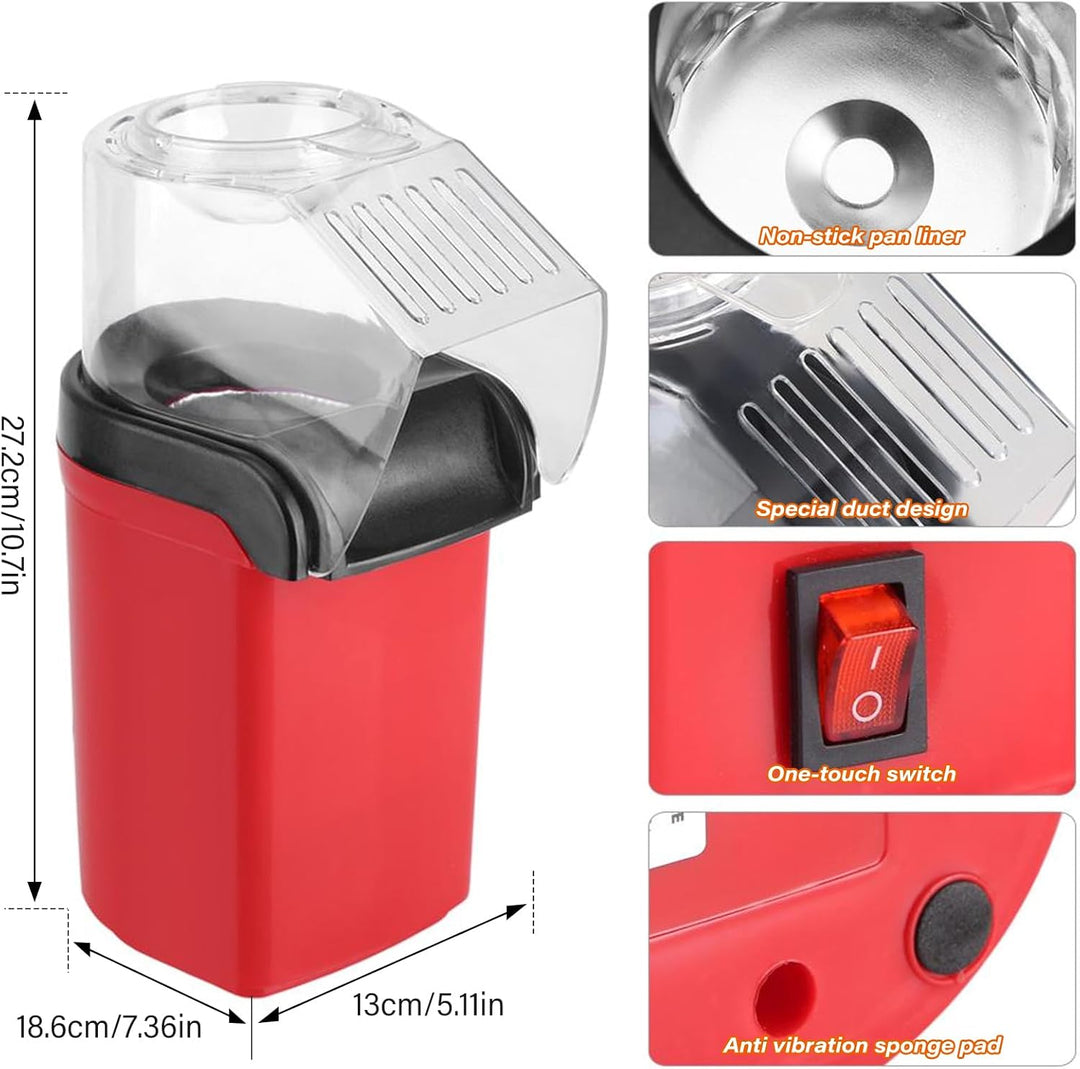 Heissluft Popcornmaschine - 1200W Mini Heissluft Popcorn Maker Ohne Öl Fett, 3 Min Schnellstart, One