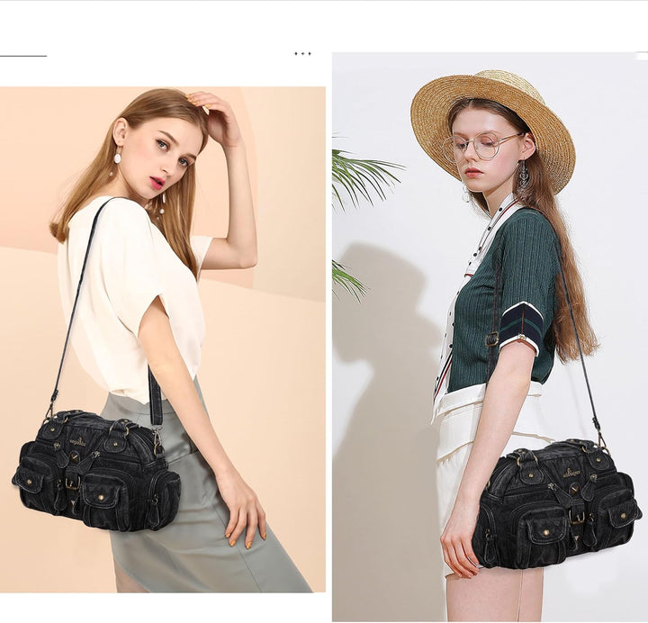 Angel Kiss Damen Handtasche 2 Hauptfächer Multifunktionale Handtasche Weich PU Leder Tasche mit Reis