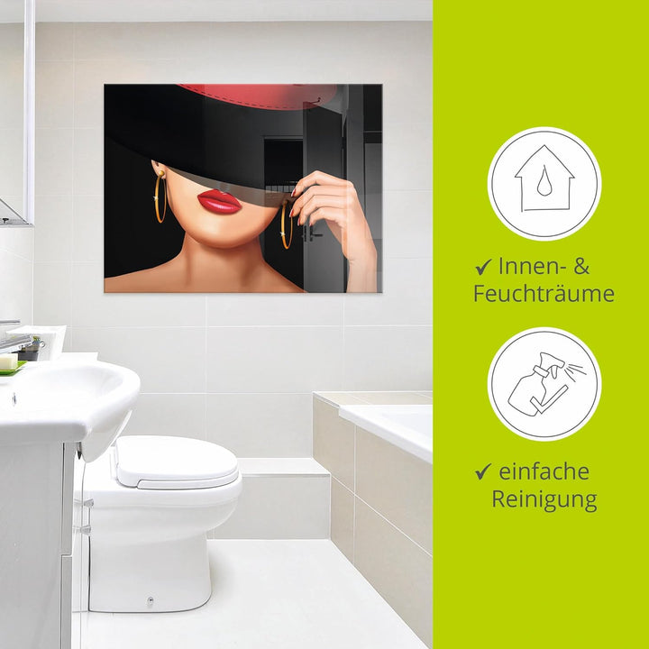 ARTland Glasbilder Wandbild Glas Bild einteilig 60 x 45 cm Elegant Schick Dame Lady Hut Ohrringe Lip