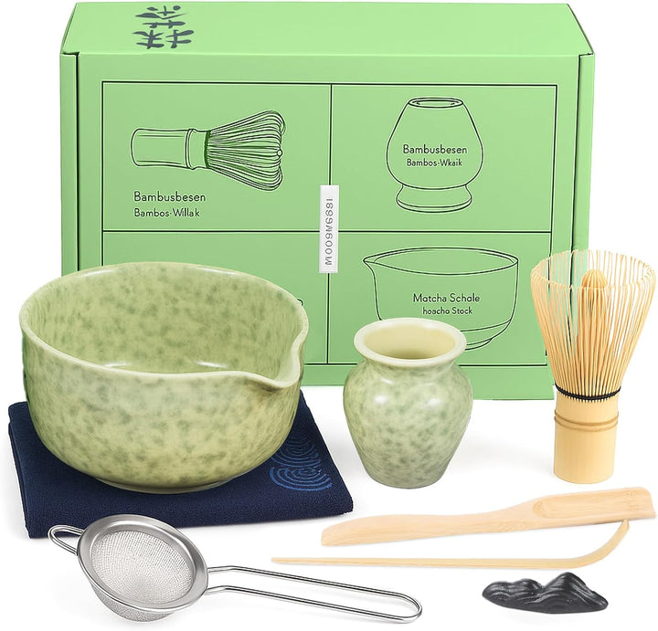 Matcha Set - 8 Stück Matcha Besen Tea Set, Matcha-Schale mit Ausgiesser, Bambus Matcha Whisk, Schauf