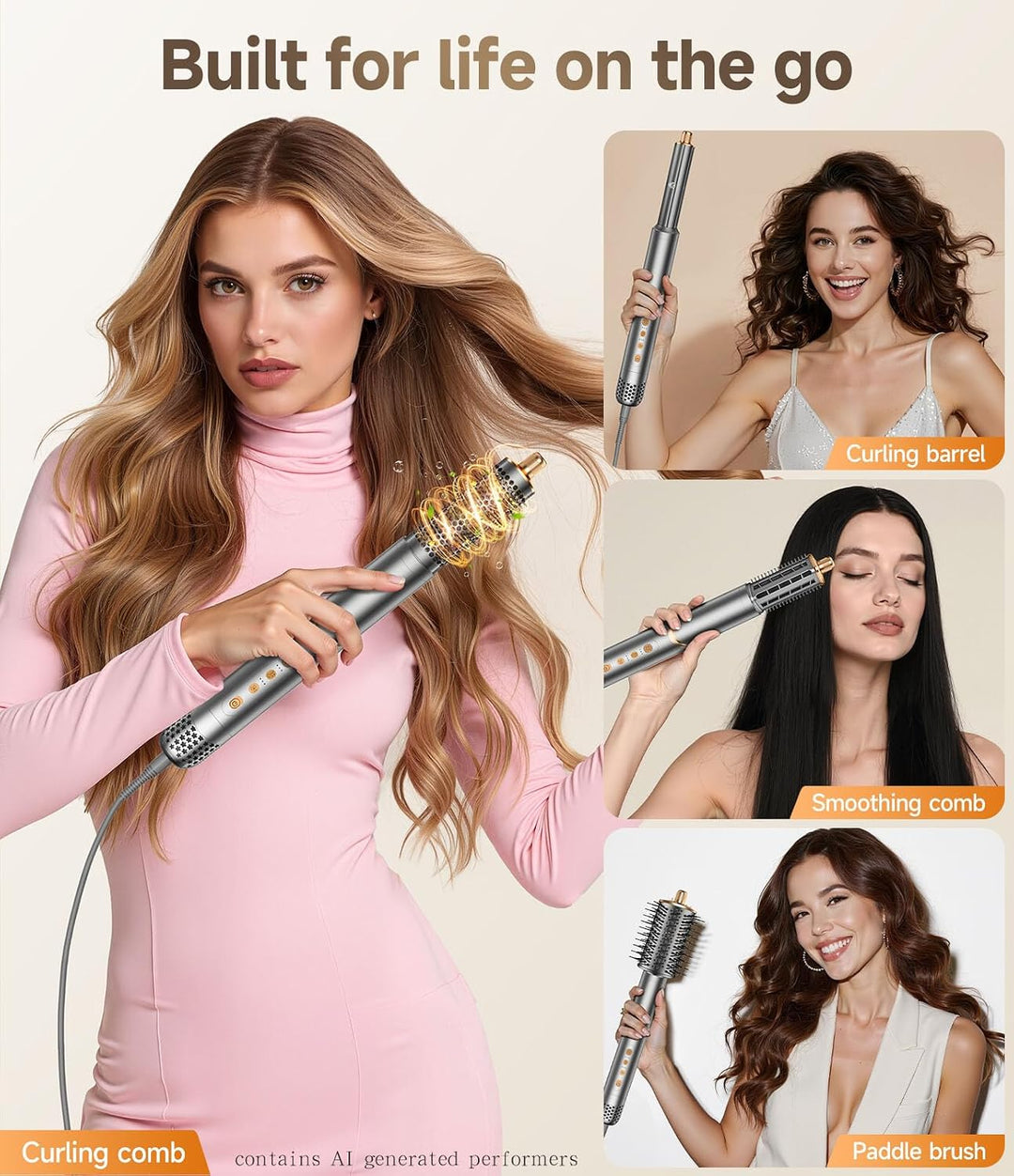 8 in 1 Hair Dryer Brush Set Air Hair Styler Curling Negative Ionic Foldable Hot Air Hair Dryer Brush