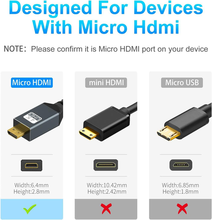 Twozoh Micro HDMI auf HDMI Kabel lang 10M, High-Speed HDMI auf Micro HDMI geflochtene Schnur Unterst