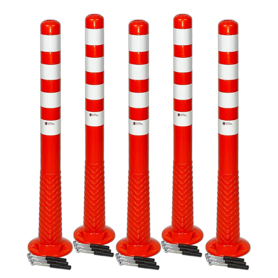 UvV 5 Stück flexible Absperrpfosten Ecoline 100cm orange vier Reflexstreifen (RA1) Befestigungsmater