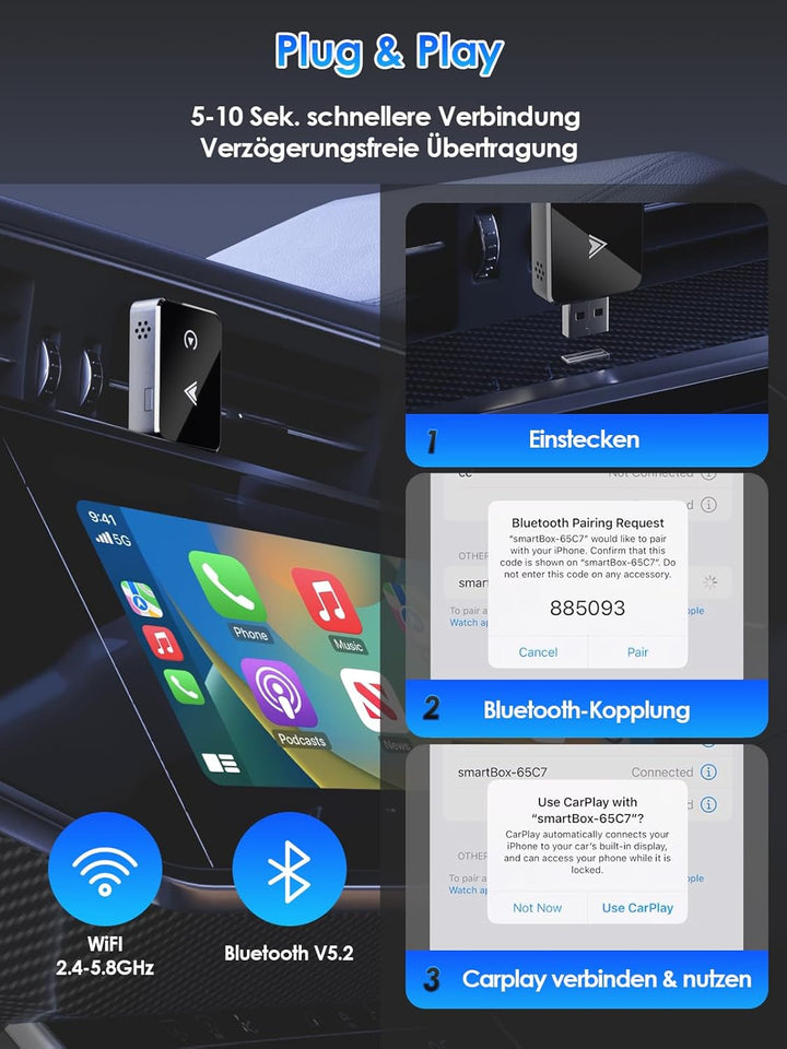 Wireless Adapter 2-in-1 für CarPlay/Android Auto, PARPAT Umwandlung von Kabelgebunden zu Kabellos mi