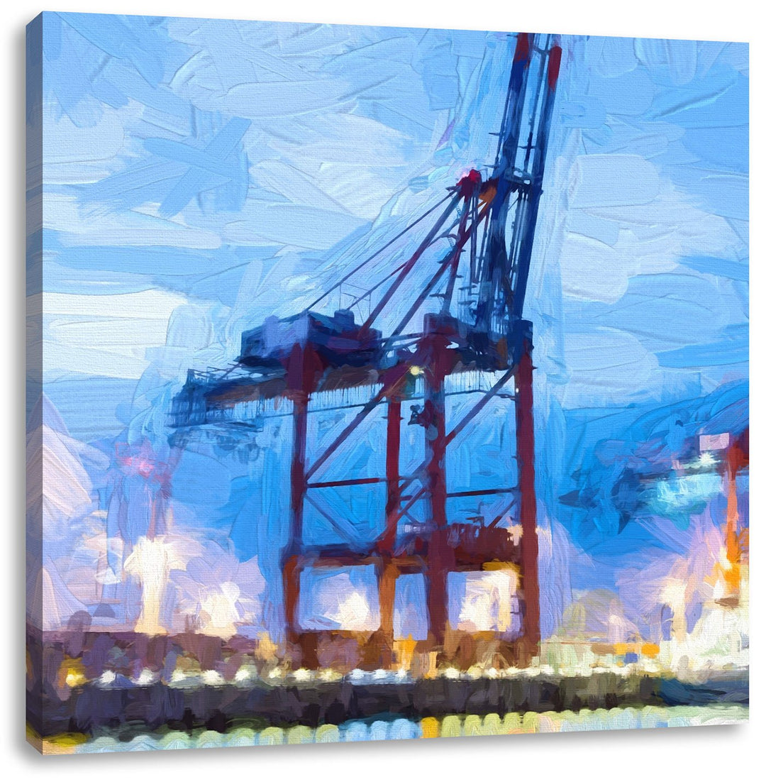 Pixxprint grosser Containerkran im Hafen, Format: 70x70 als Leinwandbild, 70x70