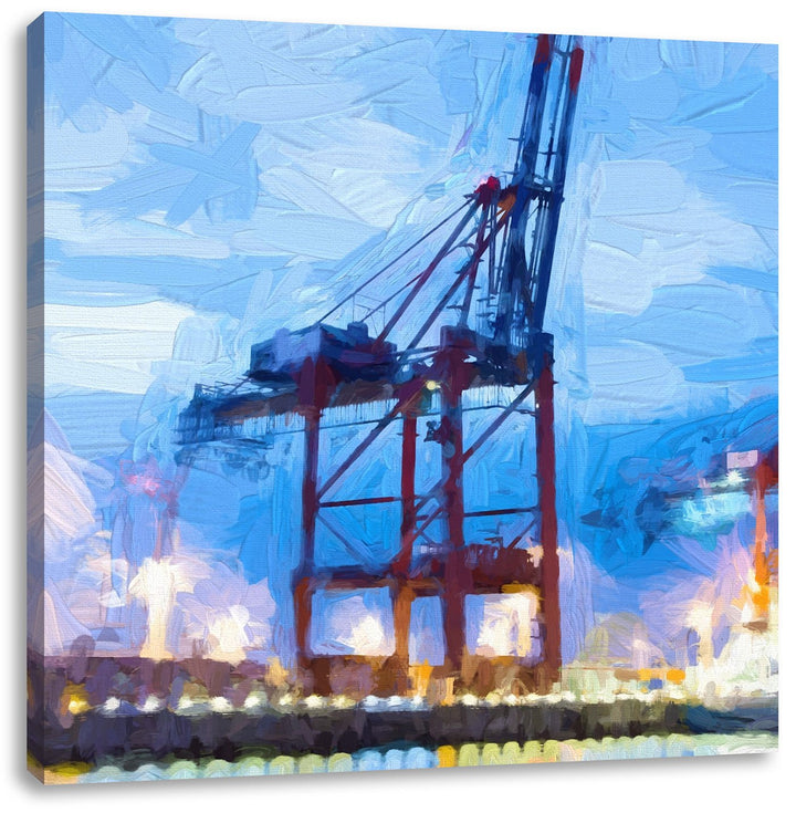Pixxprint grosser Containerkran im Hafen, Format: 70x70 als Leinwandbild, 70x70