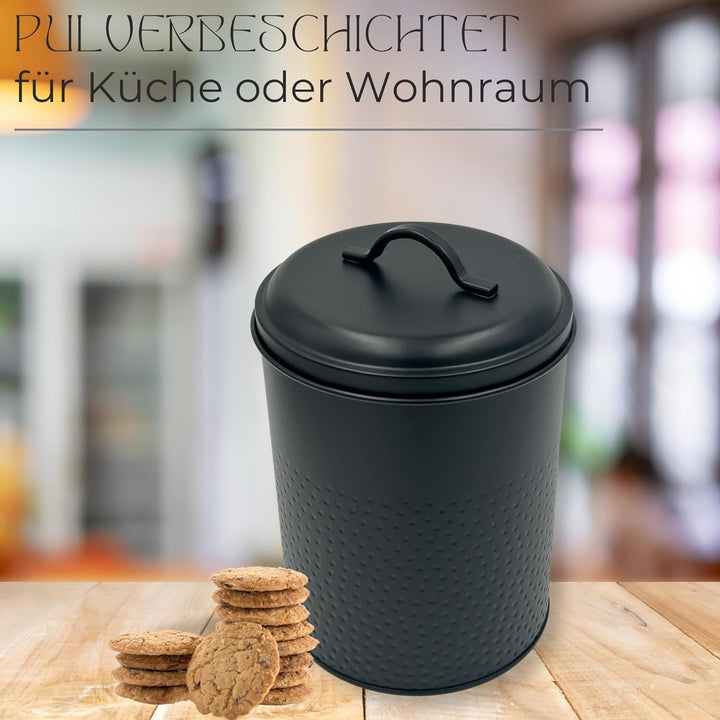 Vorratsdose Keksdose, Lebensmitteldose Yuma strukturierte Oberfläche, schwarz pulverbeschichtet, run