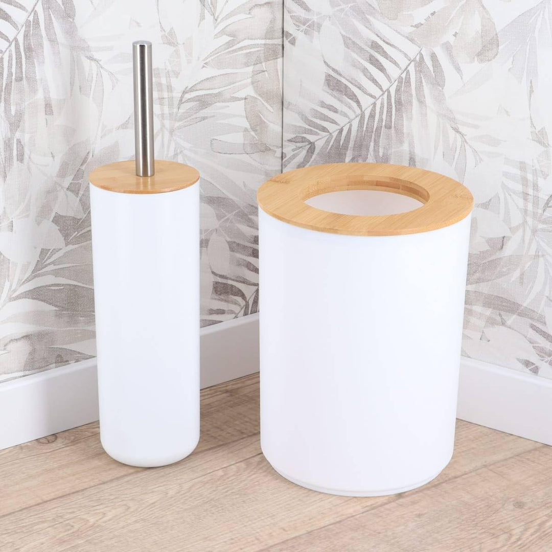 Tendance - PP-Abfalleimer mit Bambusdeckel 5L - Weiss/Bambus - Badezimmer - Abfalleimer und Toilette