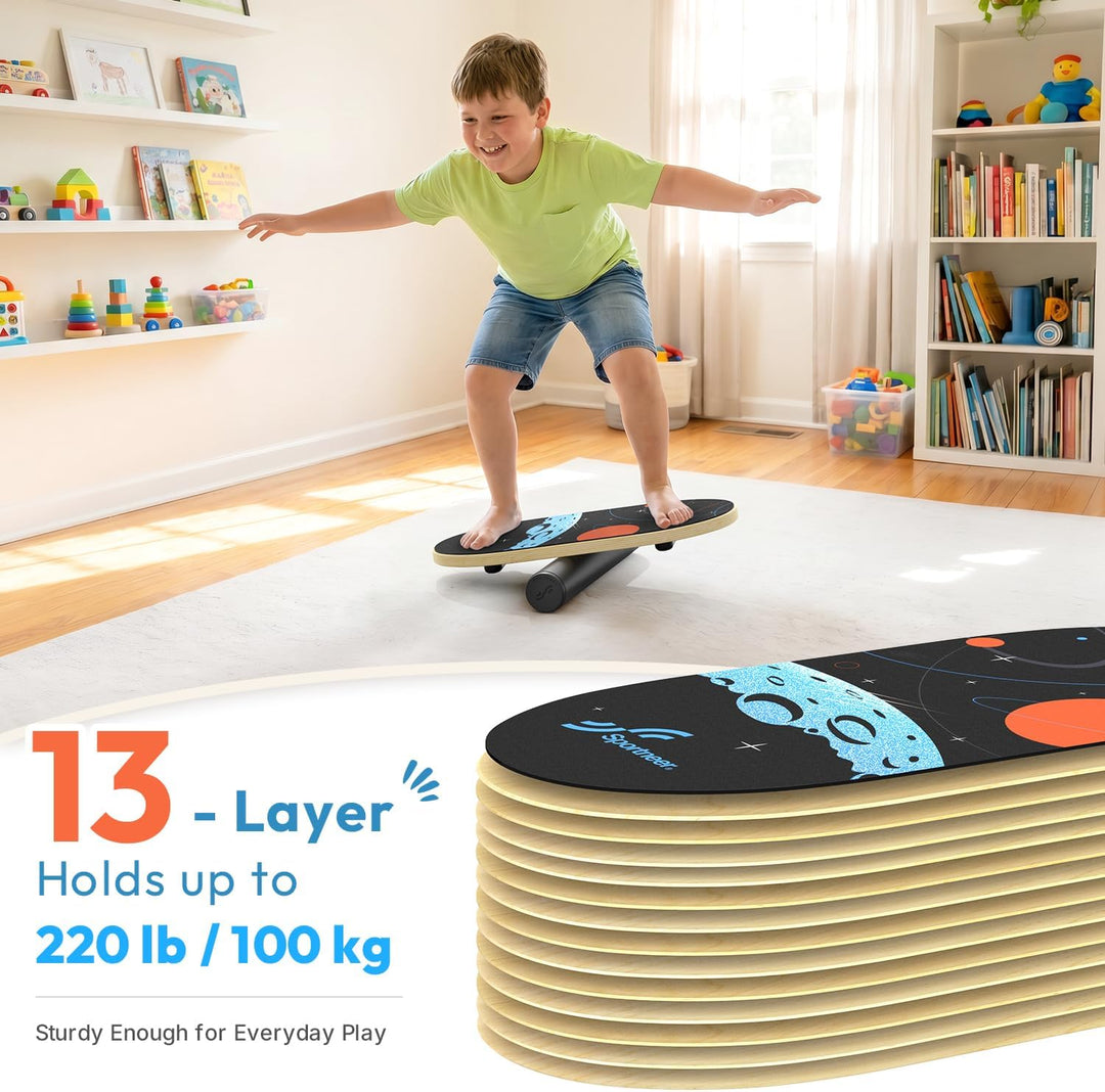 Sportneer Balance Board, Wobble Board mit verstellbaren Stoppern und Rollen | Balancier-Trainer zur