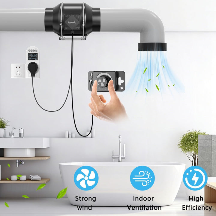Aygrochy Rohrventilator 125mm, Rohrlüfter 416 m³/h, mit Smart Steuerung, Feuchtigkeitssensor & Timer