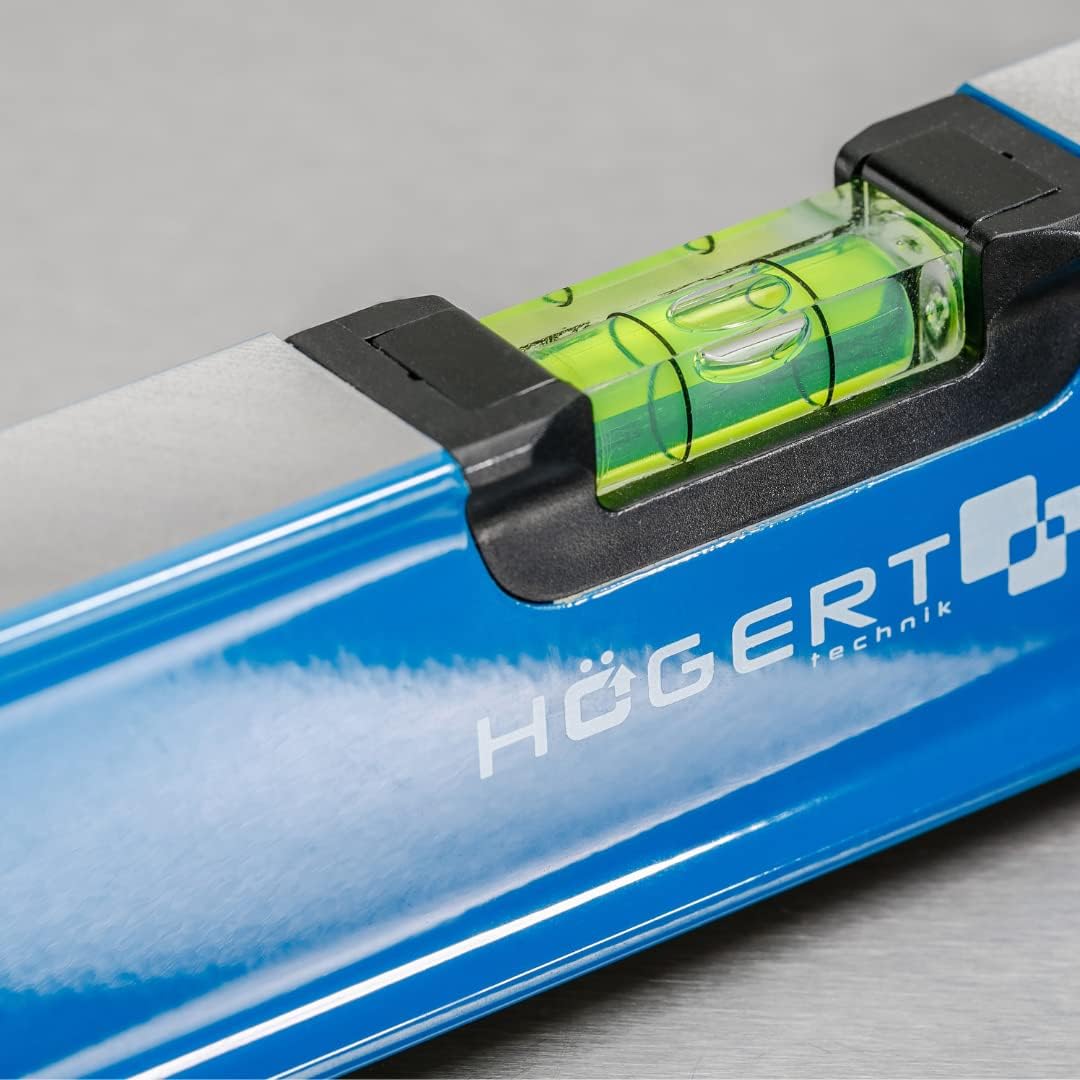 Högert Technik - Wasserwaage 200 cm, Verfügt über 3 Libellen: 0 ° / 45 ° / 90 °, Wasserwaagen aus Al