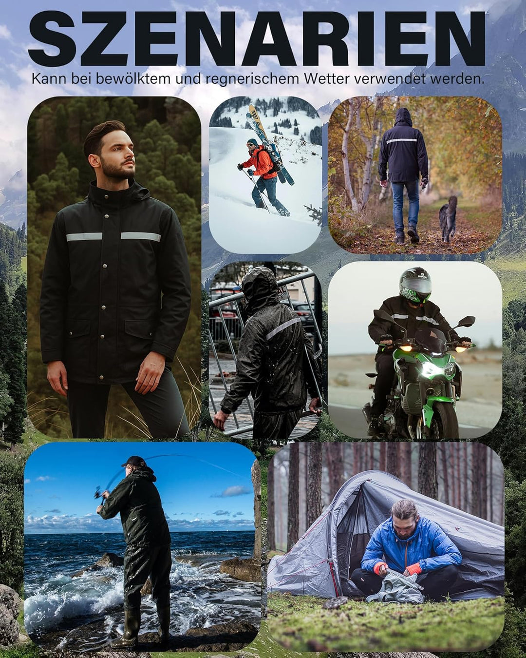 Coutyuyi Herren & Damen Regenanzug Reflektierender 100% Wasserdichter Anzug Outdoor Regenmantel Wind