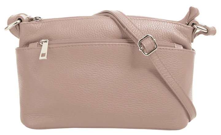 Umhängetasche Echt Leder Damen Made in Italy, Crossbody Bag, Messenger Bag mit Reissverschluss, Schu