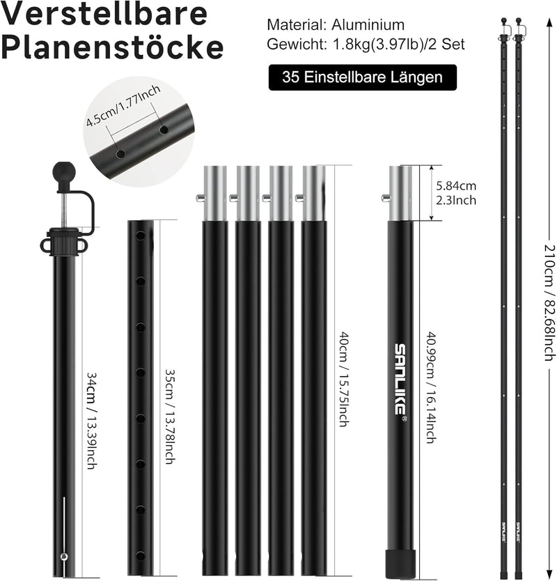 SAN LIKE Zeltstange Teleskopstange Zeltstangen Teleskop, Aufstellstange Planenstangen für Zelte Taps