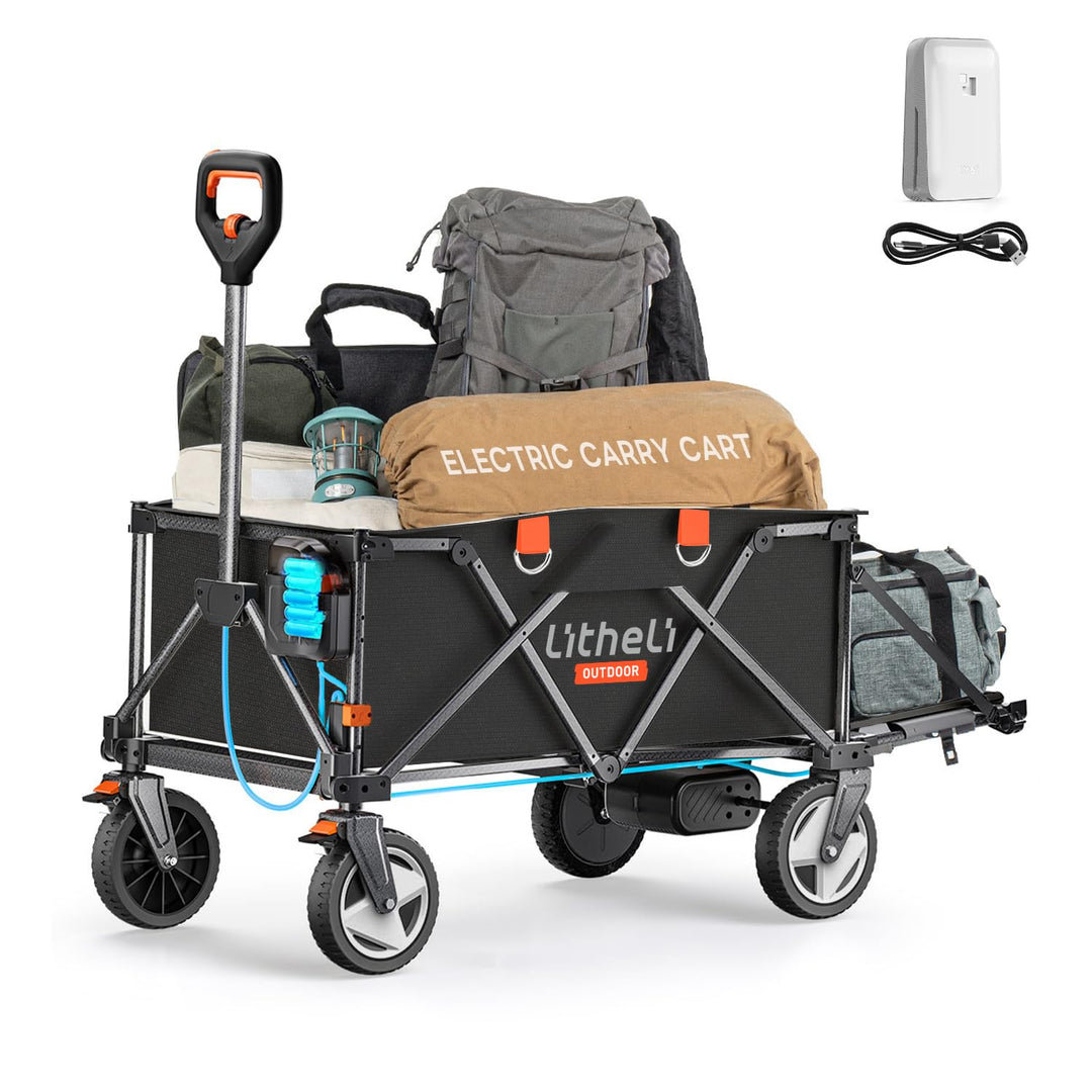 Litheli Elektrokarre Bollerwagen Faltbar, Handwagen Klappbar mit Bremsen 200L 60KG Belastbar, Faltbo