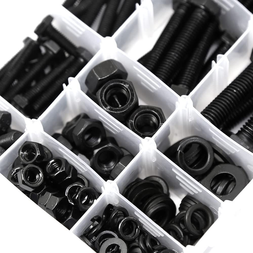 YEEZET 224 Pcs M6 M8 M10 Schrauben Sechskantschrauben Unterlegscheiben Federringe und Muttern Sortim