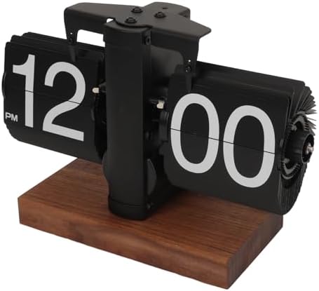 Ejoyous Retro Flip Clock, Grosse Zahlen, Einstellbarer Timer, Schwarznussmaterial, Luxusdesign, für
