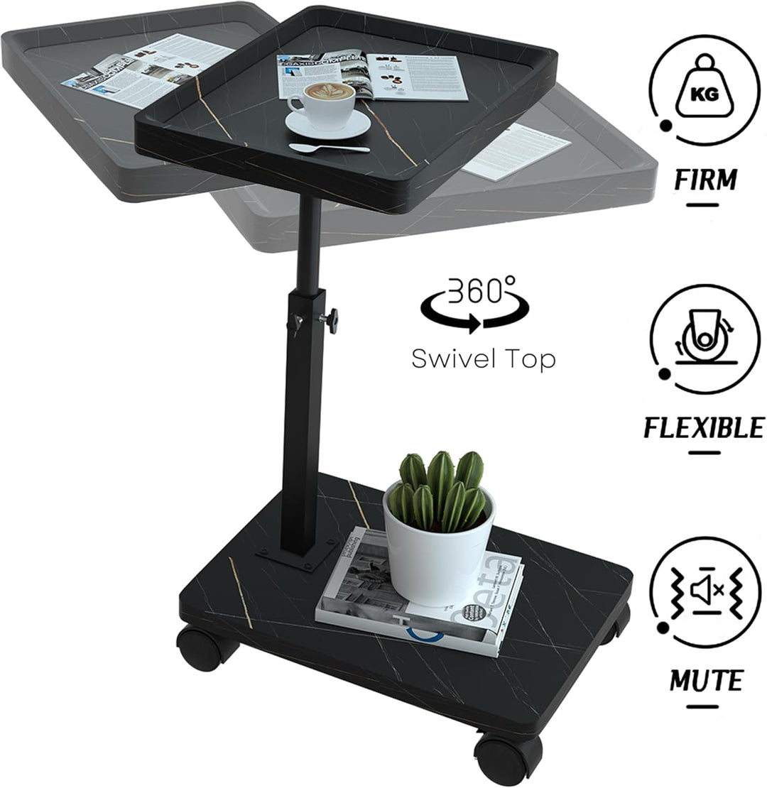 ESTUWD Beistelltisch mit Rollen | Beistelltisch Höhenverstellbar (45-80cm) | Holz Beistelltisch c Fo