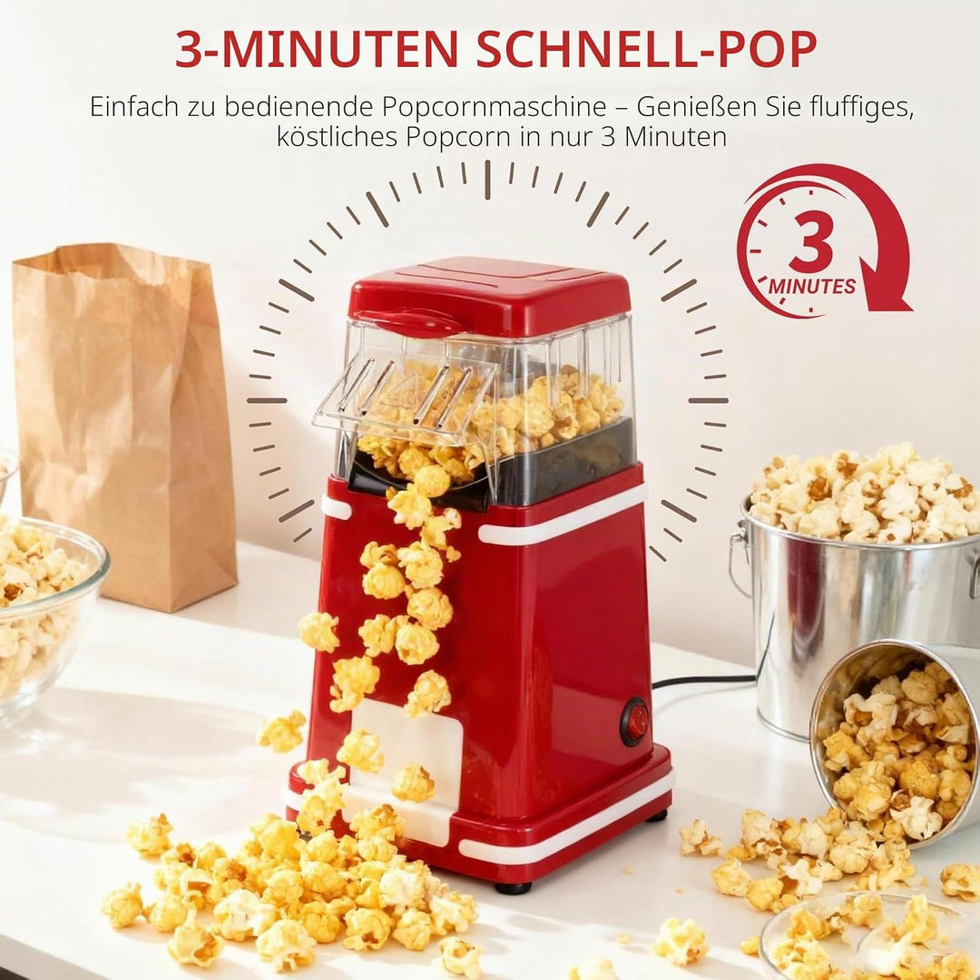 Cozary Popcornmaschine, 1200W Popcorn Maker mit Heissluft für fettfreies Popcorn, mit Messbecher, Re
