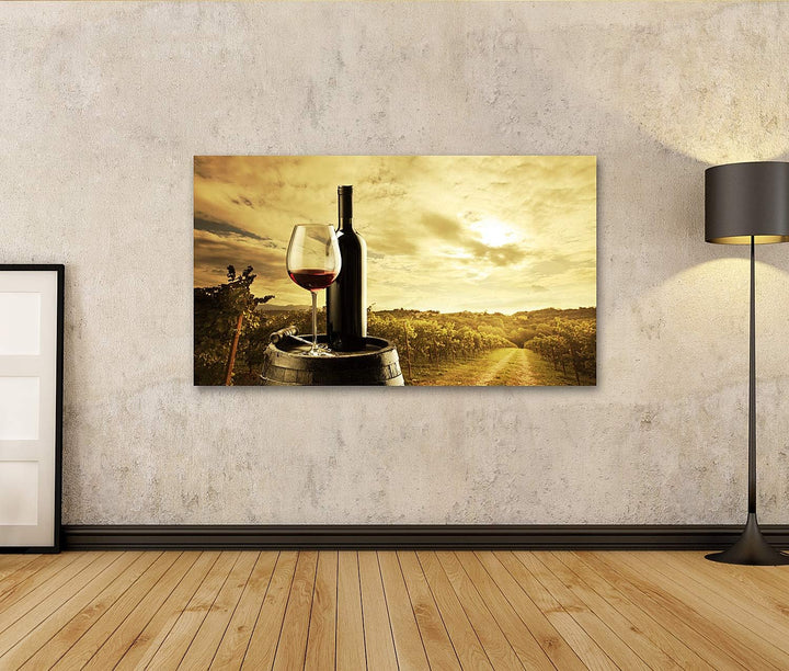islandburner Bild auf Leinwand Rotweinflasche Und Weinglas Auf Gewölbtem Fass Bilder Wandbilder Post