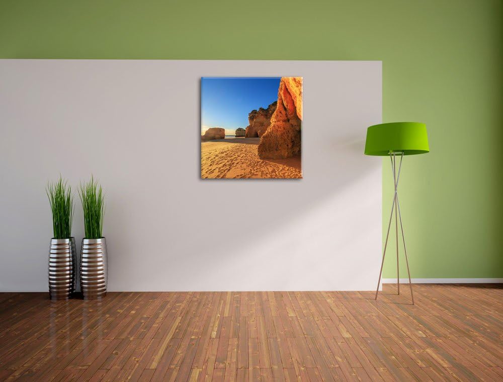 Sonnenuntergang an Felsen, Format: 70x70 auf Leinwand, XXL riesige Bilder fertig gerahmt mit Keilrah