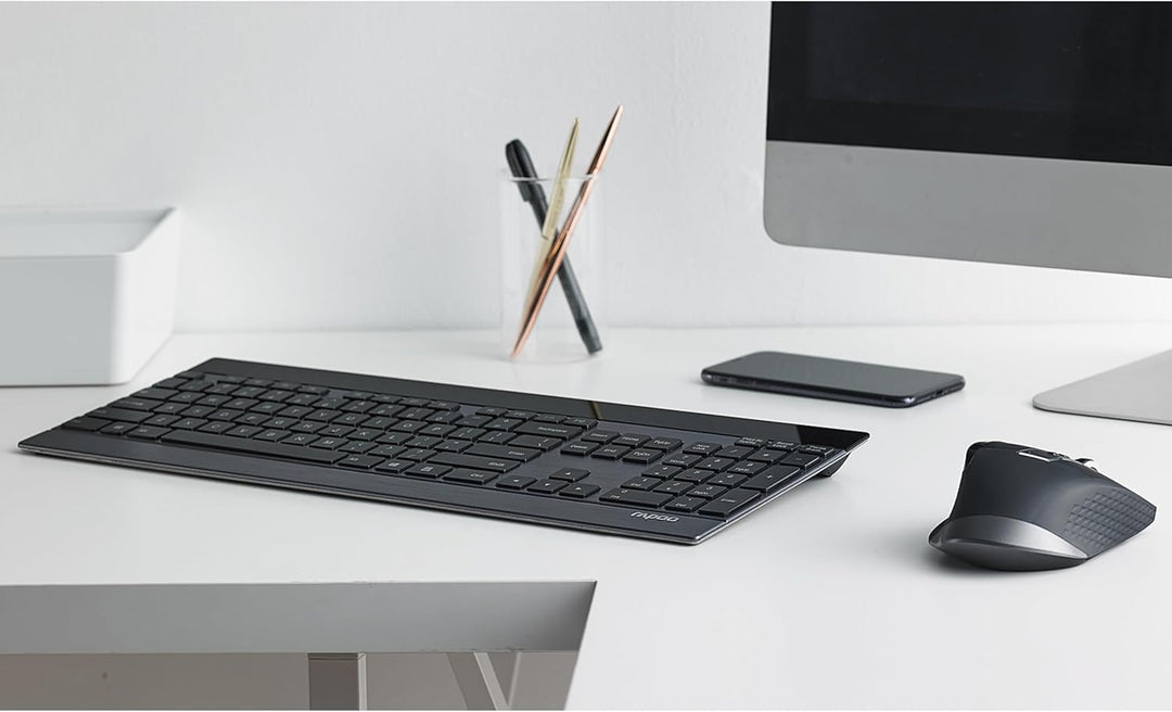 Rapoo 9900M kabelloses Tastatur-Maus Set Wireless Deskset 3200 DPI Sensor wiederaufladbarer Akku fla