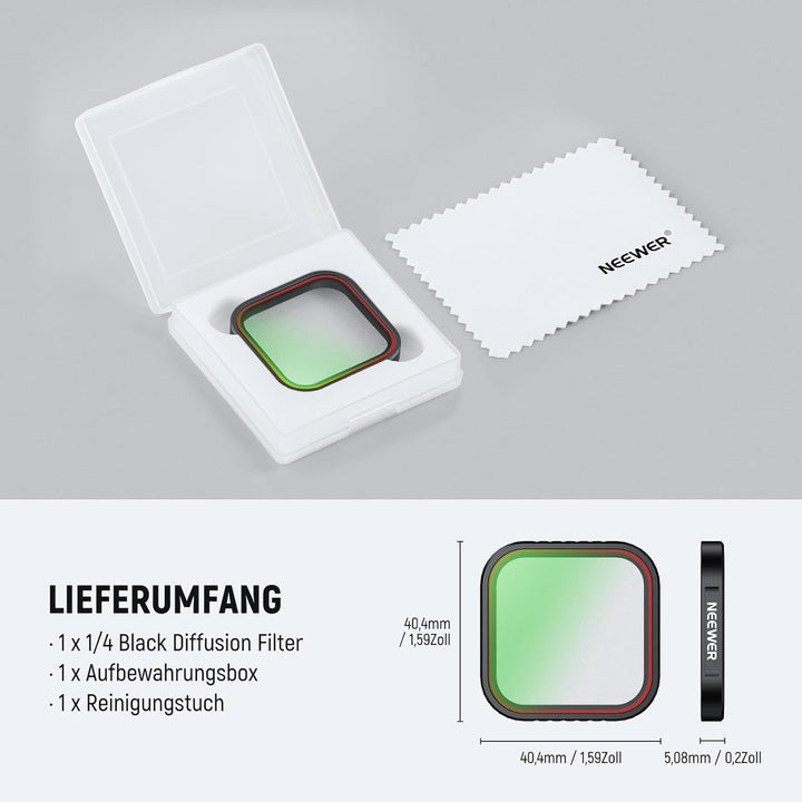 NEEWER 1/4 Black Diffusion Filter Kompatibel mit Insta360 Ace Pro Insta 360 Ace Pro 2, Zubehör Nicht