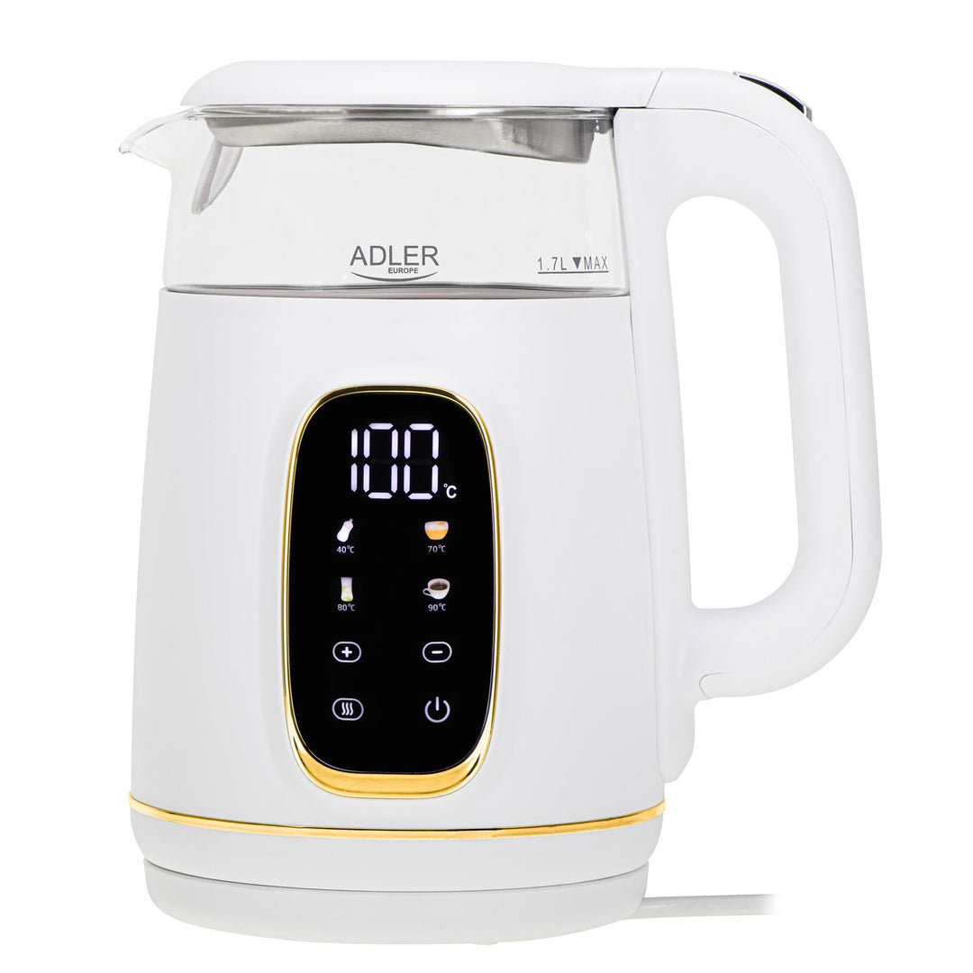 Adler Wasserkocher mit Temperatureinstellung 2200W – Wasser Kocher 1,7L mit LED-Display und Touchpan