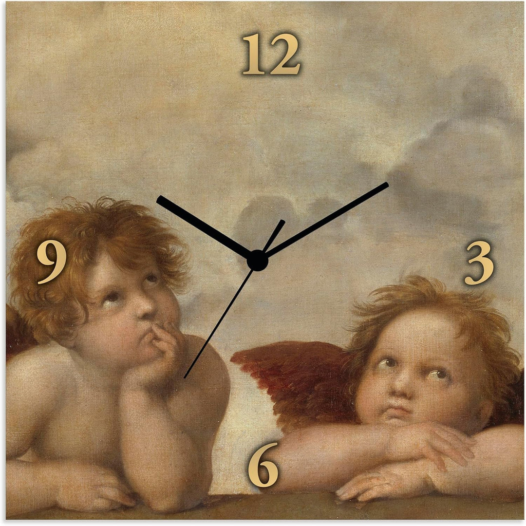 ARTLAND Wanduhr ohne Tickgeräusche Alu Funkuhr 30x30 cm Quadratisch Lautlos Engel Raffael alte Meist