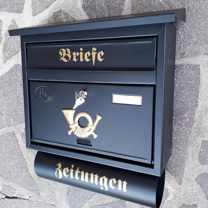 Grosser Briefkasten/Postkasten XXL Schwarz matt mit Abnehmbarer Zeitungsrolle Flachdach Katalogeinwu
