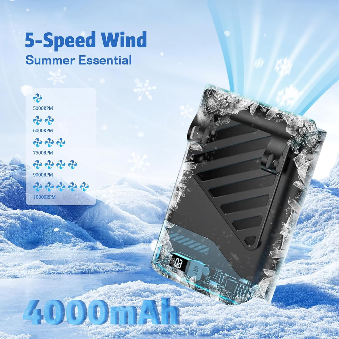 Gemmac 4-in-1 Mini Tragbarer Ventilator mit LED-Display, 4000mAh Power Bank mit Ventilator Akku Schr