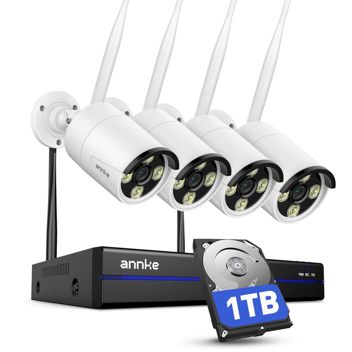 ANNKE 3MP Funk Überwachungskamera Set Aussen 8CH 5MP NVR mit 4 X 3MP WiFi Kameras Videoüberwachungs