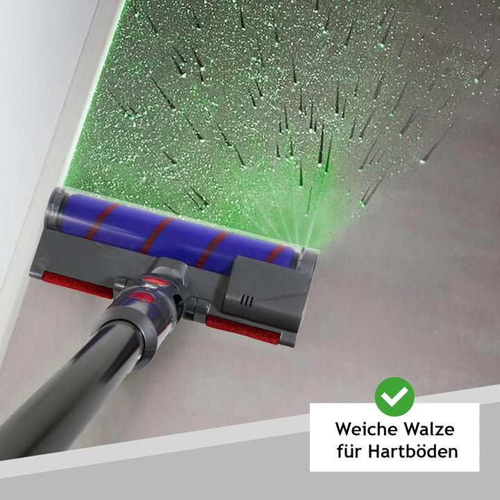 SPARES2GO Bürstenkopf Bodendüse mit weicher Walze und Lasererkennung für Dyson V7 V8 V10 V11 V15 SV1