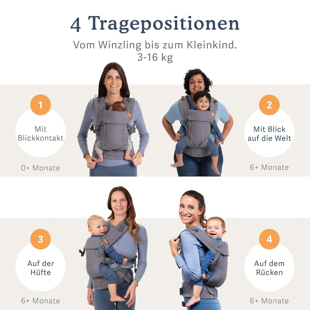 Beco Gemini Babytrage Neugeborene ab Geburt bis Kleinkind - 4 Tragepositionen Baby Trage aus 100 % B