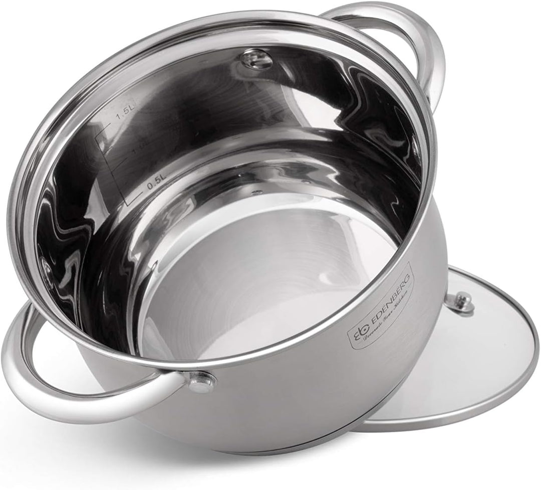 Edenberg 12 Elemente Topf Set eb-4000 aus Chrom-Nickel Edelstahl INOX18 / 10. Ideal für Gas-, Elektr