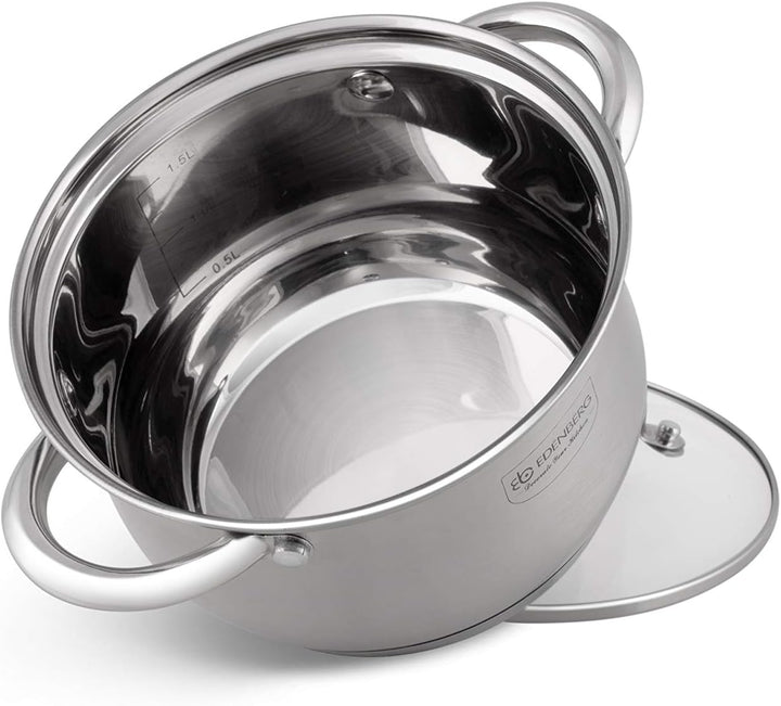 Edenberg 12 Elemente Topf Set eb-4000 aus Chrom-Nickel Edelstahl INOX18 / 10. Ideal für Gas-, Elektr