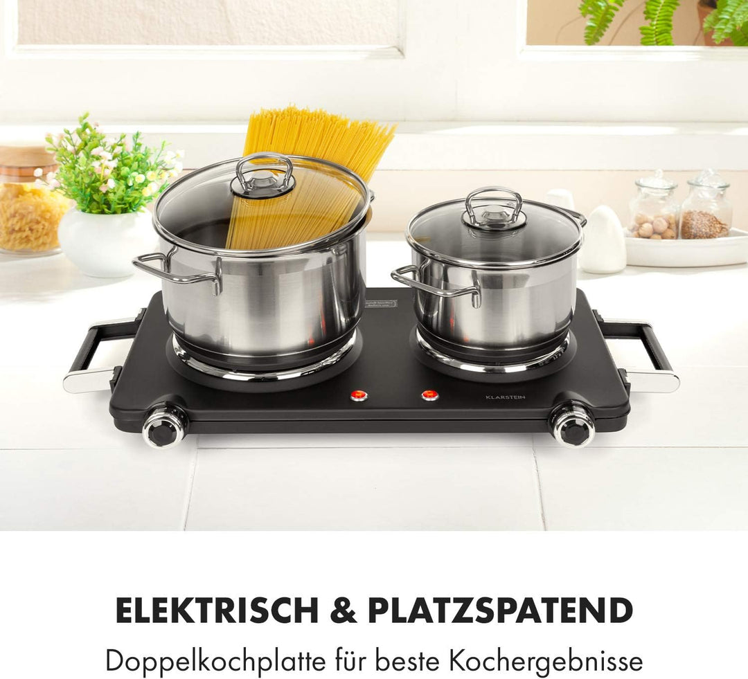 Klarstein Cookorama elektrische Doppelkochplatte, 2250 Watt, Massekochfelder: 150/180 mm Ø, Kontroll