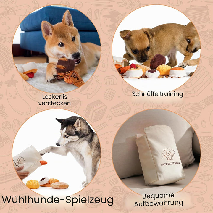 Nocciola 10 Stück Brot-Hundespielzeug mit Tragetasche, quietschendes, langlebiges Hundespielzeug geg