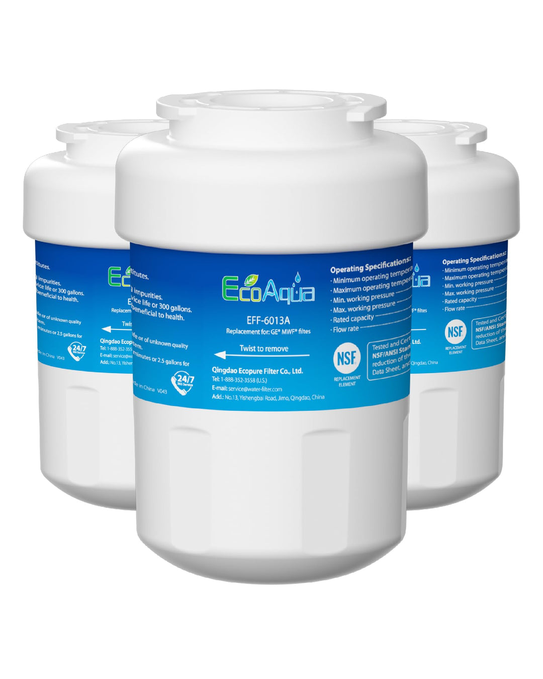 EcoAqua EFF-6013A Kühlschrankwasserfilter Kompatibel mit GE SmartWater MWF, MWFA, MWFA, MWFAP, MWFDS